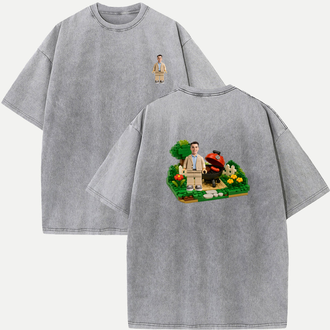 Personalized Brick Figure BBQ Grill Graphic T-Shirt
