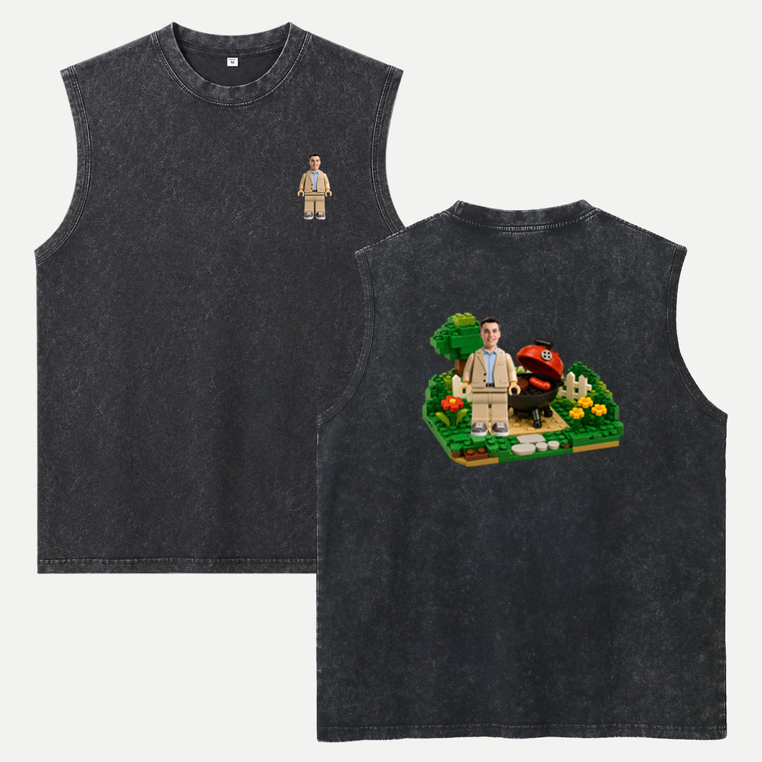 Personalized Brick Figure BBQ Grill Graphic T-Shirt