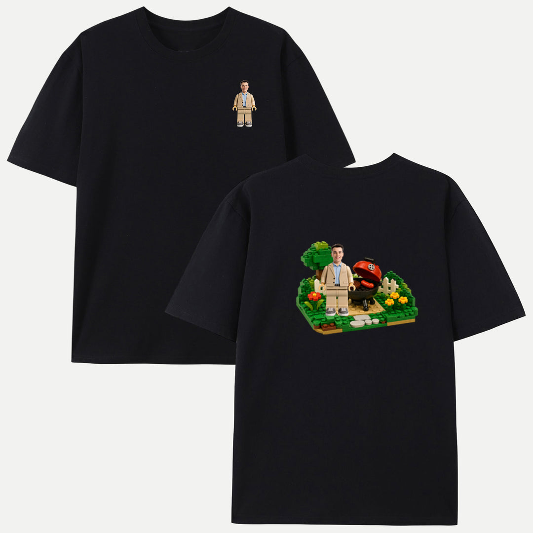 Personalized Brick Figure BBQ Grill Graphic T-Shirt
