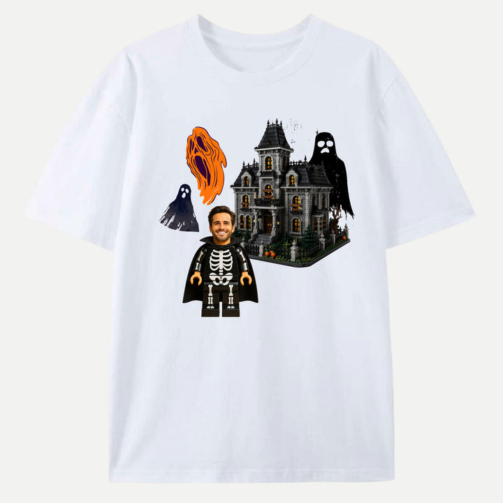 Personalized Brick Figure Halloween Skeleton T-Shirt