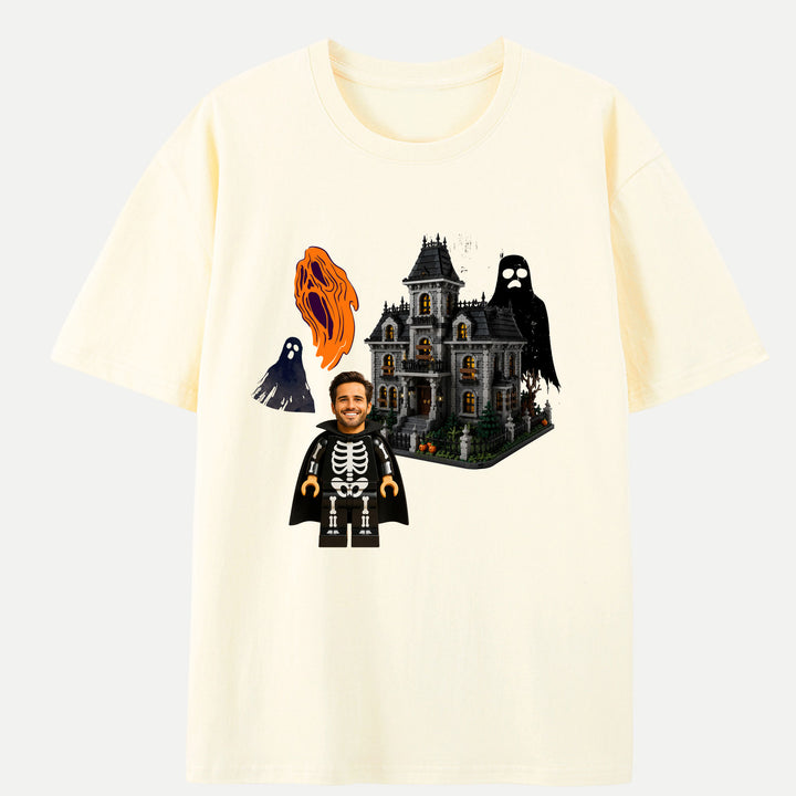 Personalized Brick Figure Halloween Skeleton T-Shirt