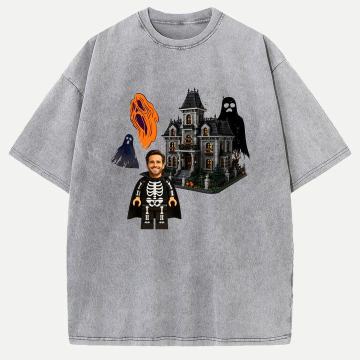 Personalized Brick Figure Halloween Skeleton T-Shirt