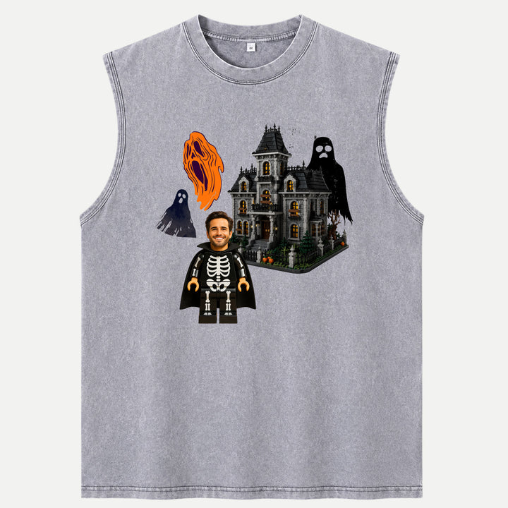 Personalized Brick Figure Halloween Skeleton T-Shirt