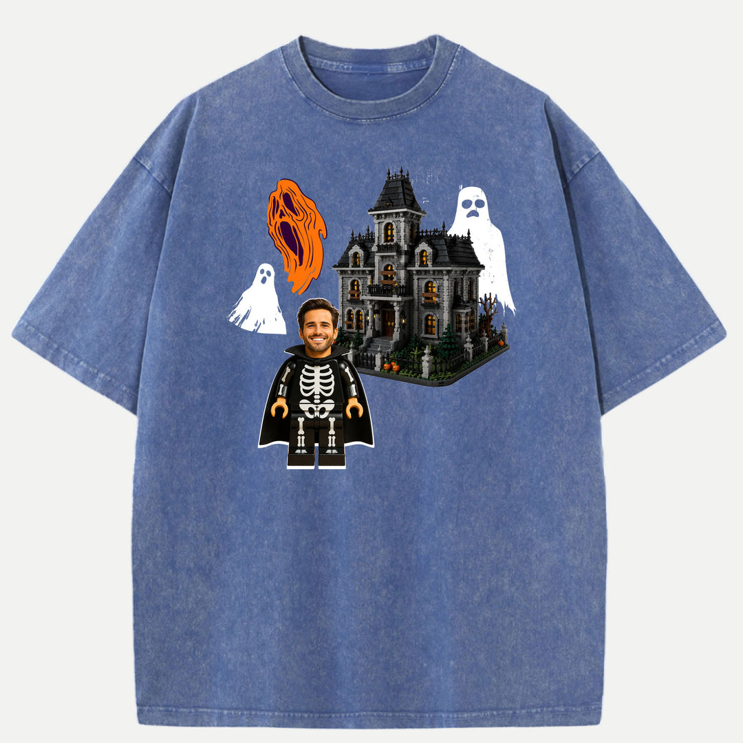 Personalized Brick Figure Halloween Skeleton T-Shirt