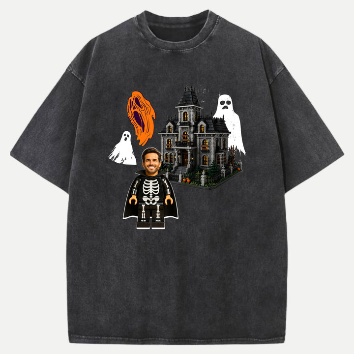 Personalized Brick Figure Halloween Skeleton T-Shirt
