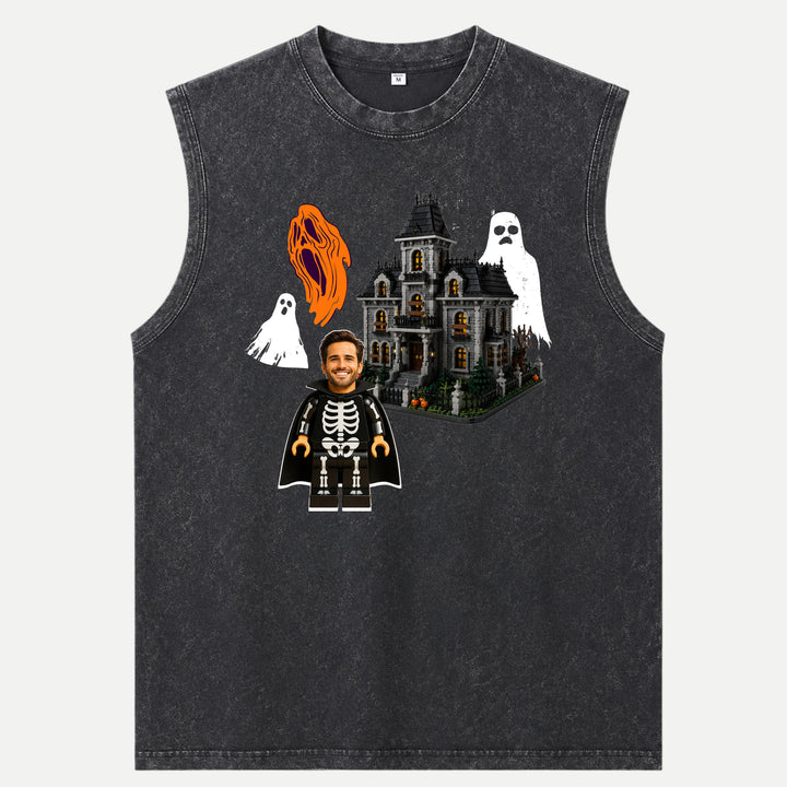 Personalized Brick Figure Halloween Skeleton T-Shirt