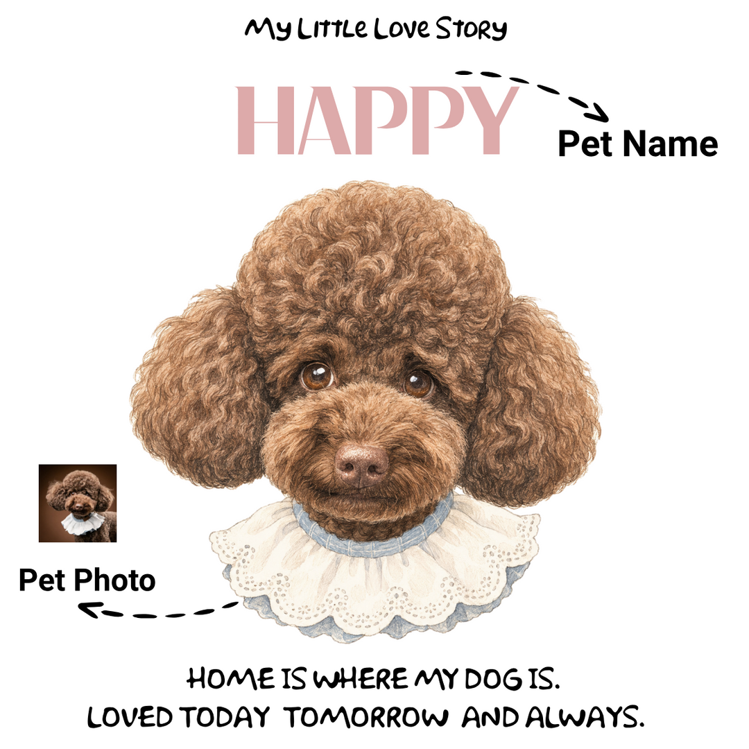 Classic Korean-Style Hand-Drawn Pet Head Portrait Custom Tee