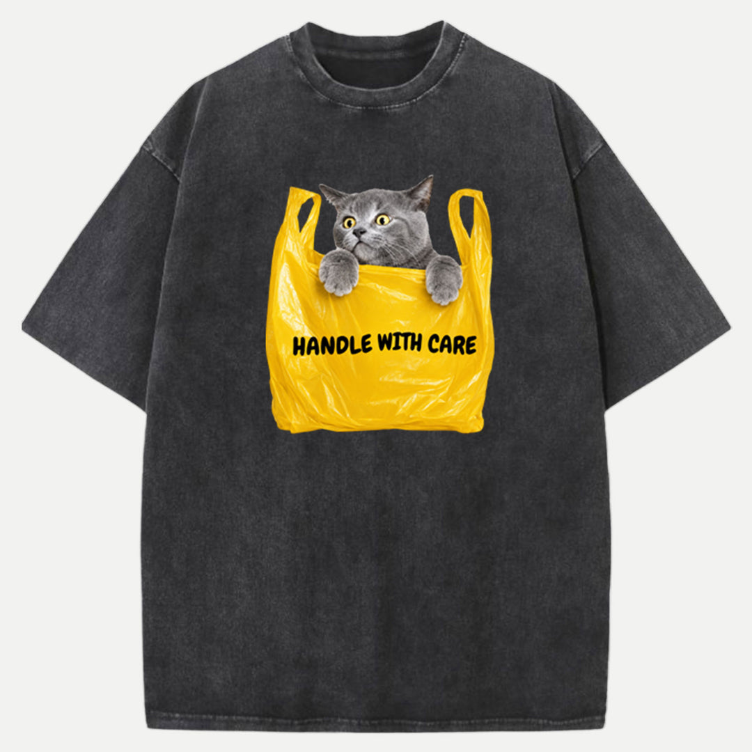 Handle With Care Cat Vintage T-Shirt