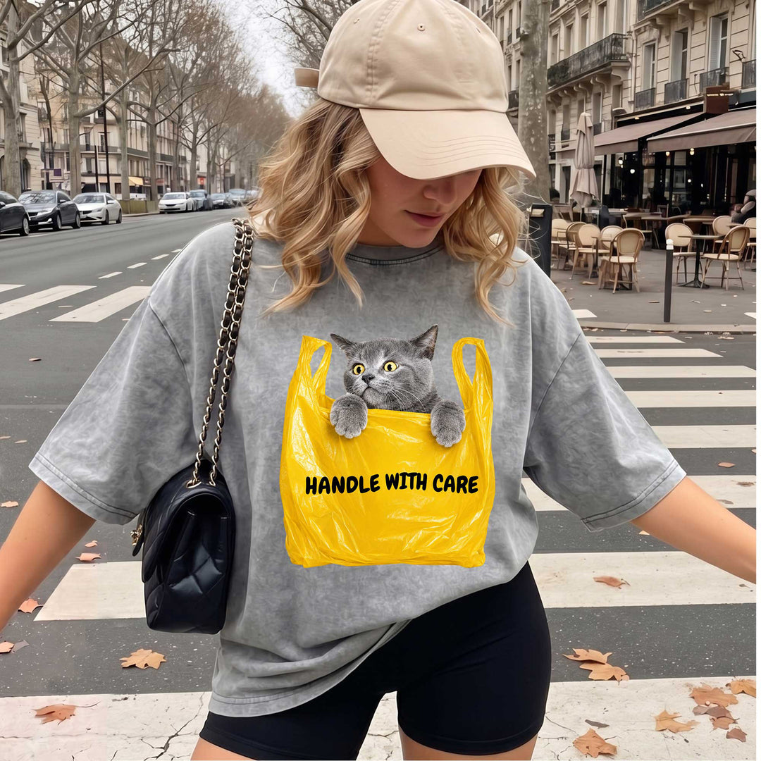 Handle With Care Cat Vintage T-Shirt