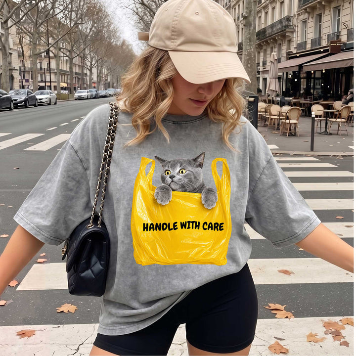 Handle With Care Cat Vintage T-Shirt