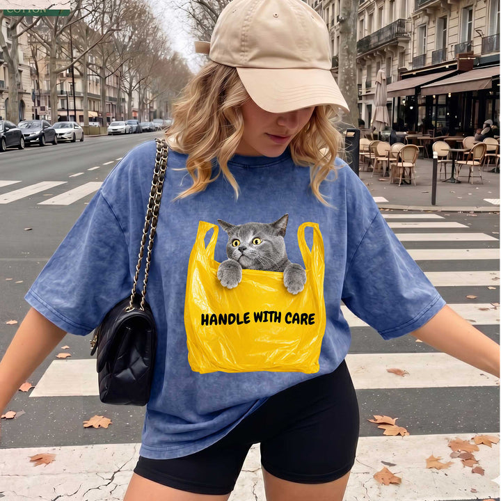 Handle With Care Cat Vintage T-Shirt
