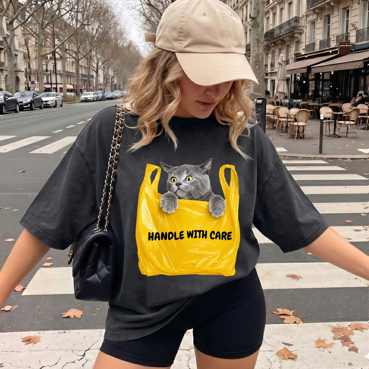 Handle With Care Cat Vintage T-Shirt