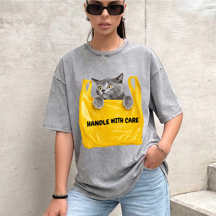 Handle With Care Cat Vintage T-Shirt