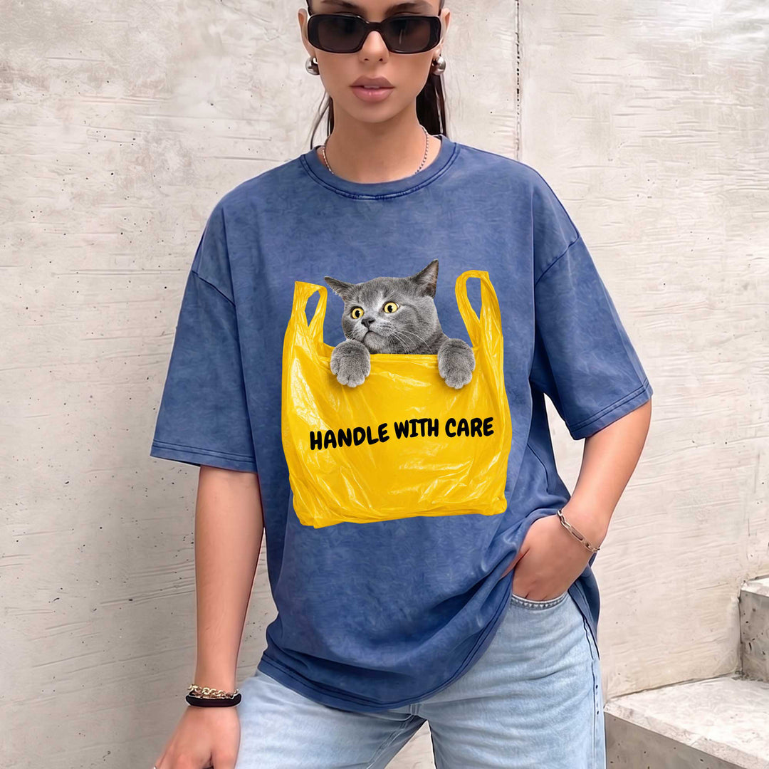 Handle With Care Cat Vintage T-Shirt