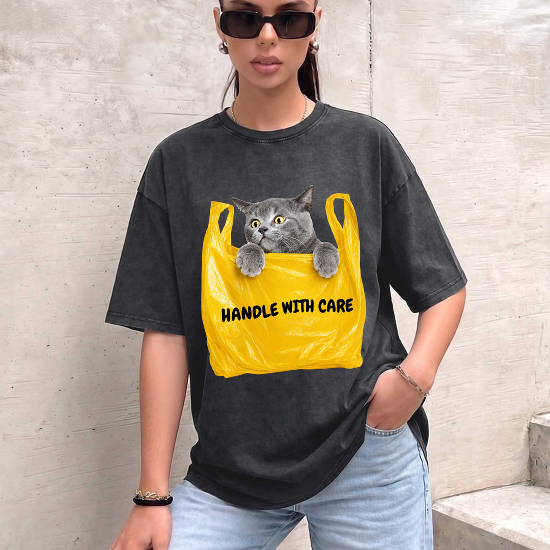 Handle With Care Cat Vintage T-Shirt