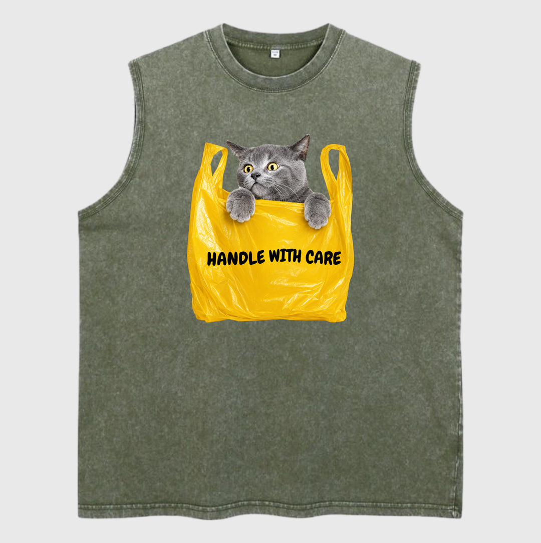 Handle With Care Cat Vintage T-Shirt