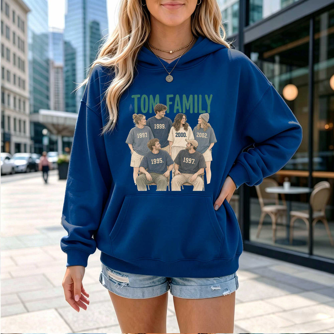Family Portrait Custom Hoodie | Personalised Birth Year Gift