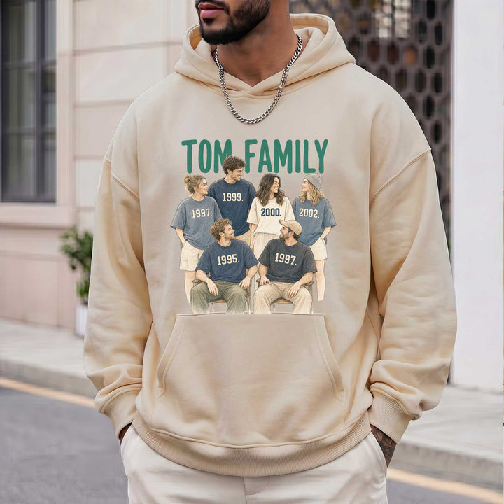 Family Portrait Custom Hoodie | Personalised Birth Year Gift