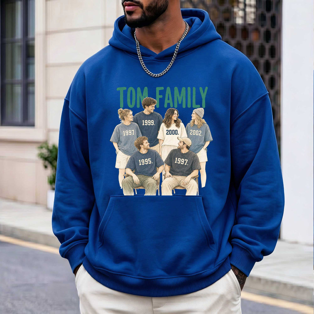 Family Portrait Custom Hoodie | Personalised Birth Year Gift