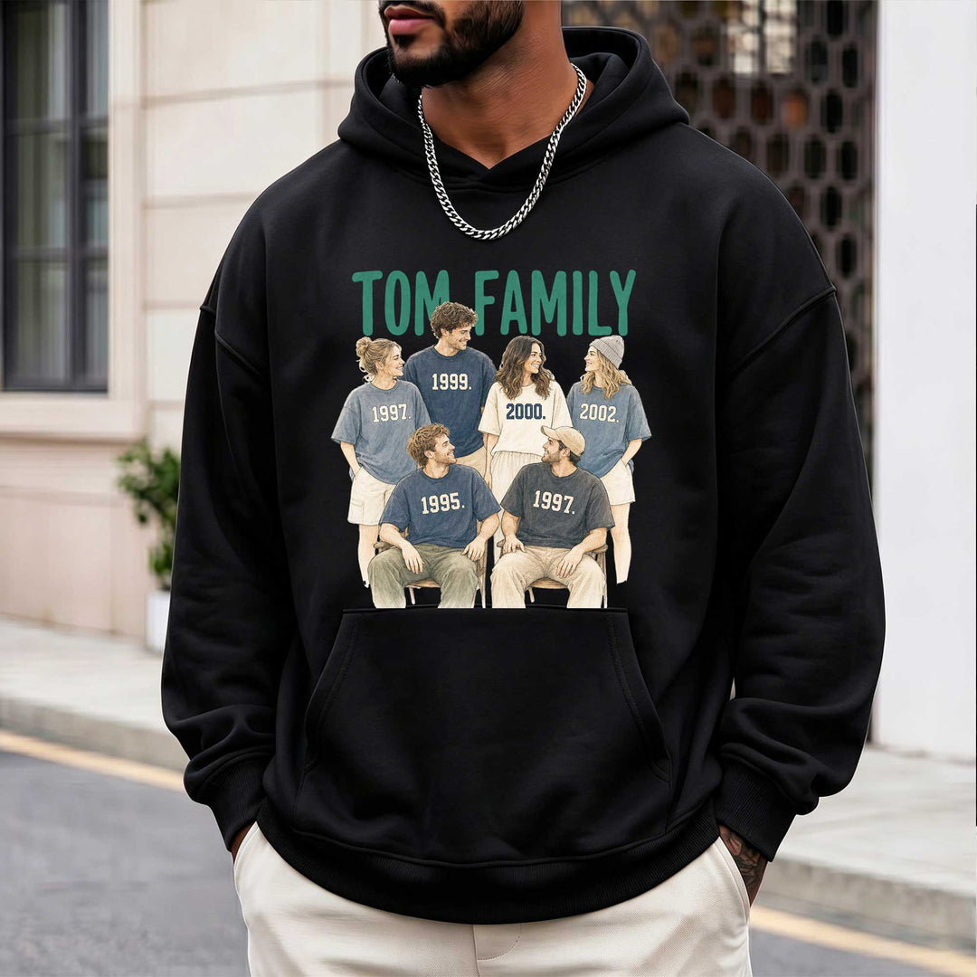 Family Portrait Custom Hoodie | Personalised Birth Year Gift