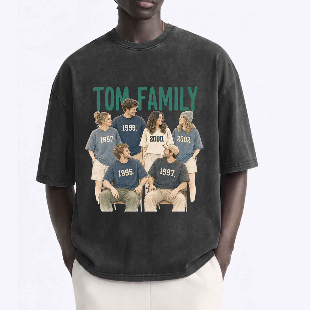 Family Portrait Custom Vintage T-Shirt | Personalised Family Gift