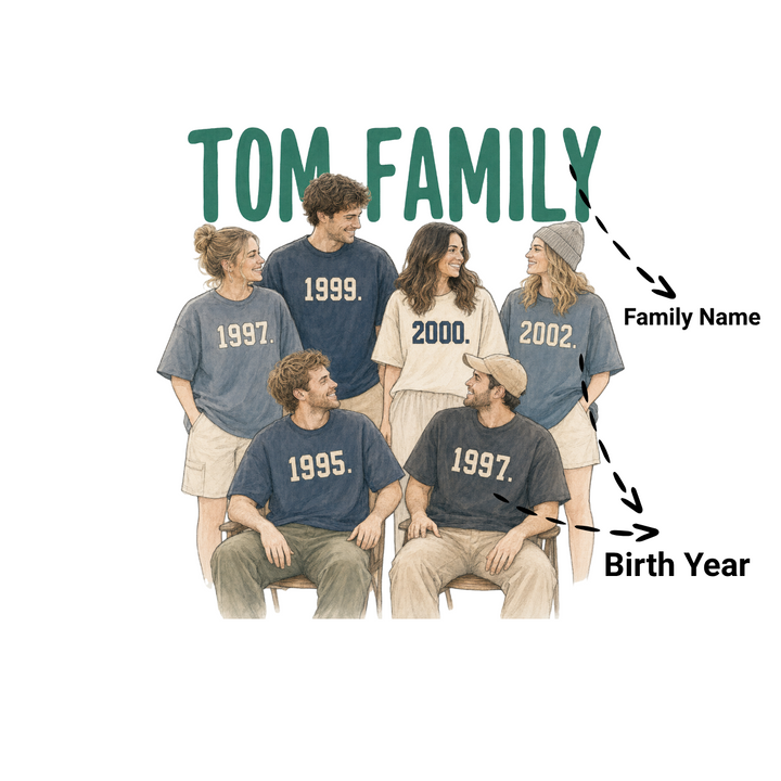 Family Portrait Custom T-Shirt | Personalised Birth Year Tee