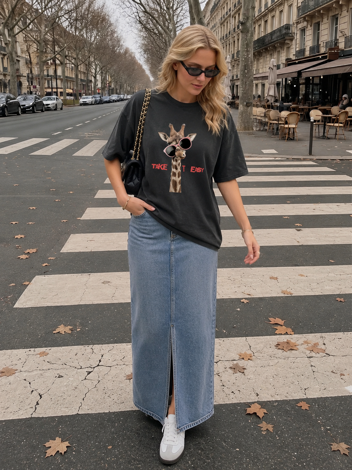 Funny Giraffe "Take It Easy" Graphic T-Shirt