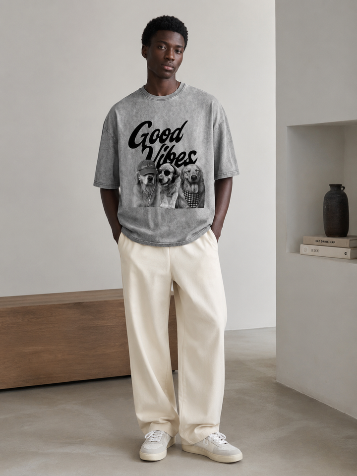 Funny Golden Retriever "Good Vibes"  T-Shirt