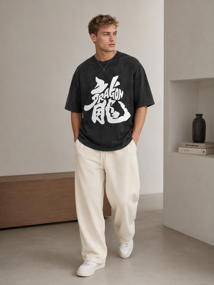 Dragon Kanji Graphic Vintage  T-Shirt