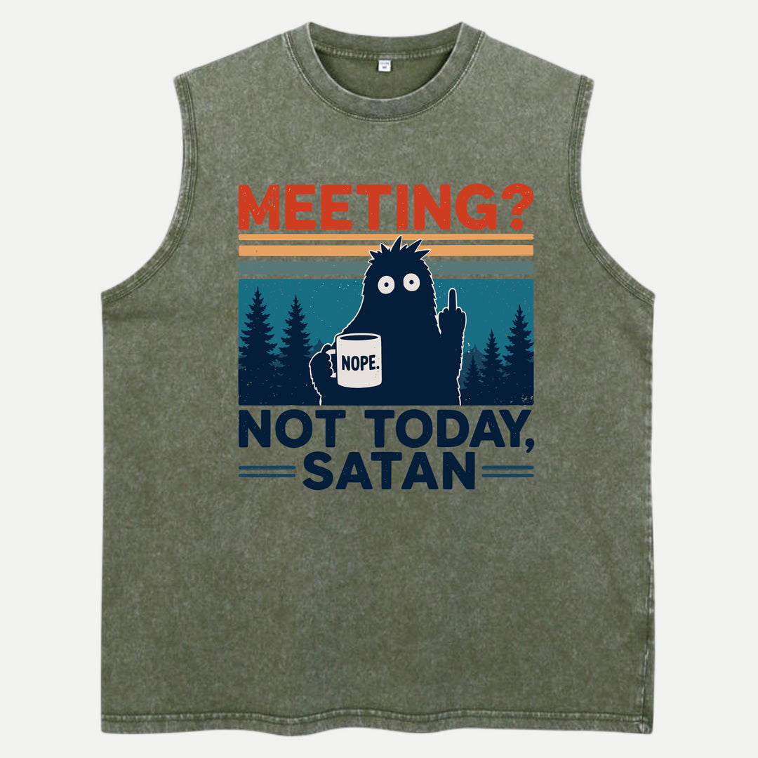 Meeting? Not Today Satan Bigfoot Coffee Graphic T-Shirt
