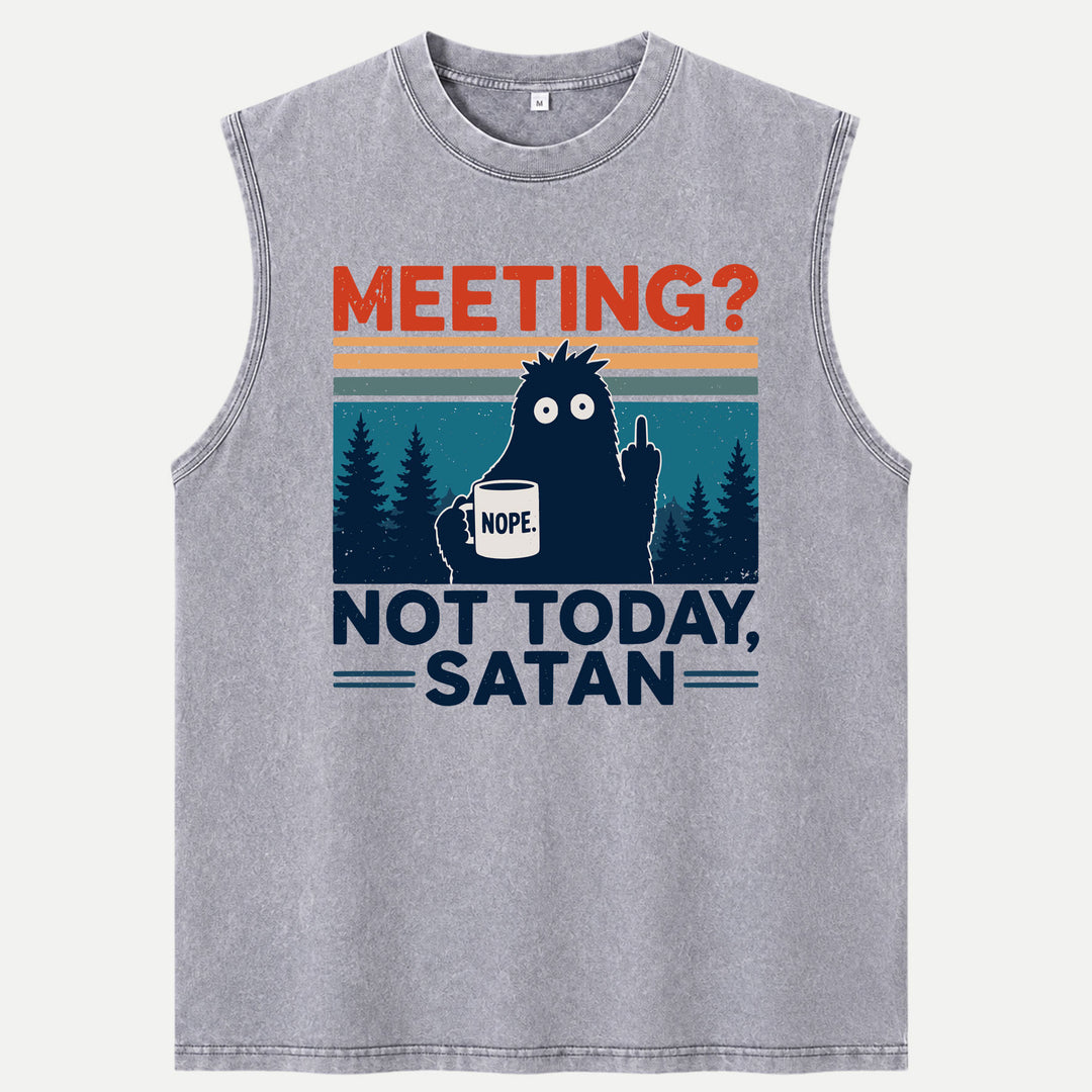 Meeting? Not Today Satan Bigfoot Coffee Graphic T-Shirt