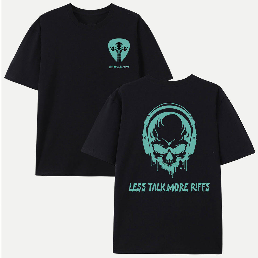 Less Talk More Riffs Guitar Pick Graphic T-Shirt