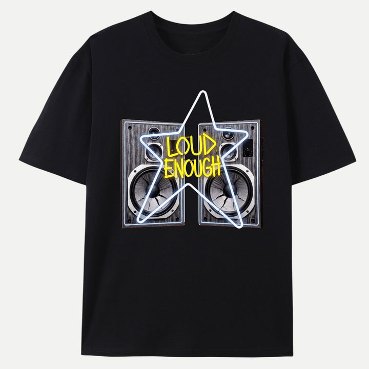 Loud Enough Speaker Neon Star Graphic T-Shirt