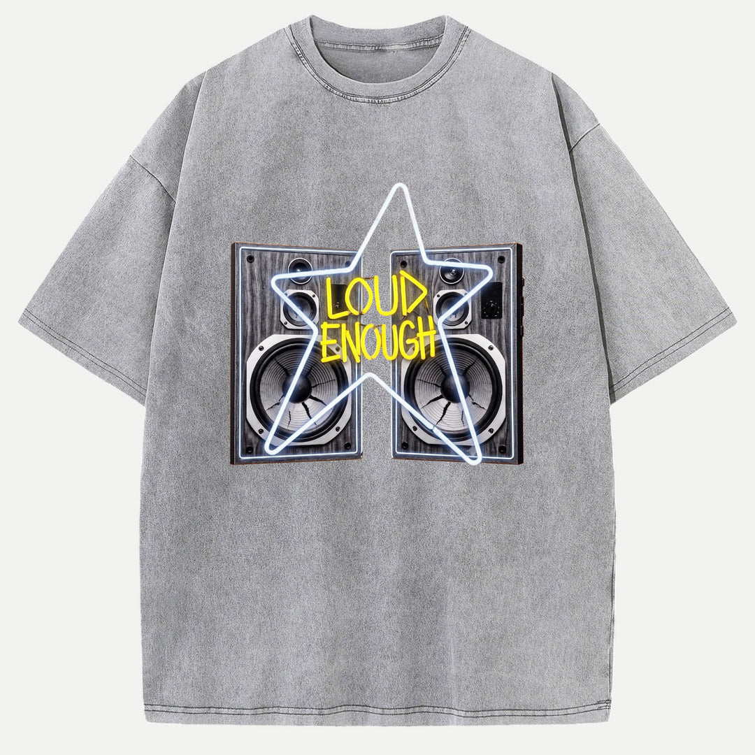 Loud Enough Speaker Neon Star Graphic T-Shirt