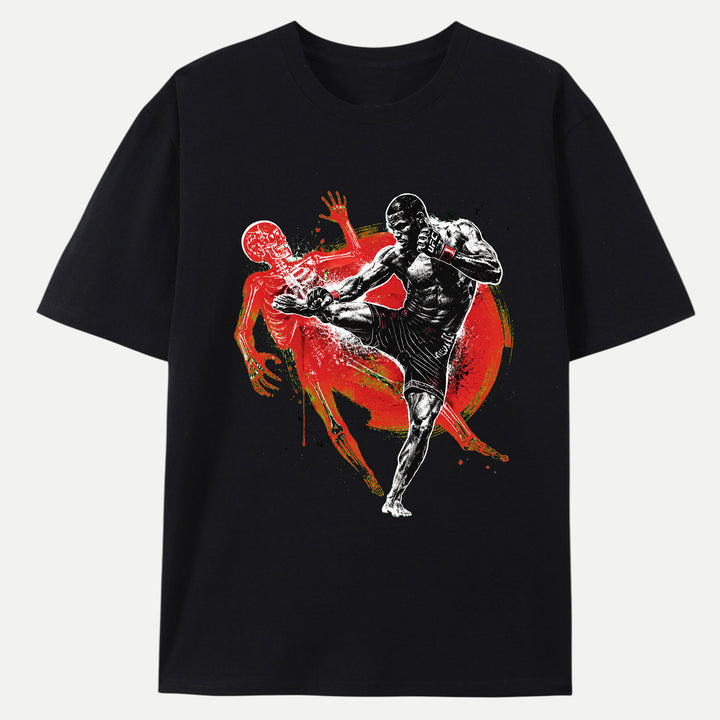 MMA Fighter Kick X-Ray Skeleton Graphic T-Shirt