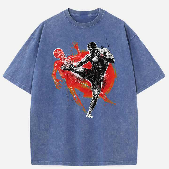 MMA Fighter Kick X-Ray Skeleton Graphic T-Shirt