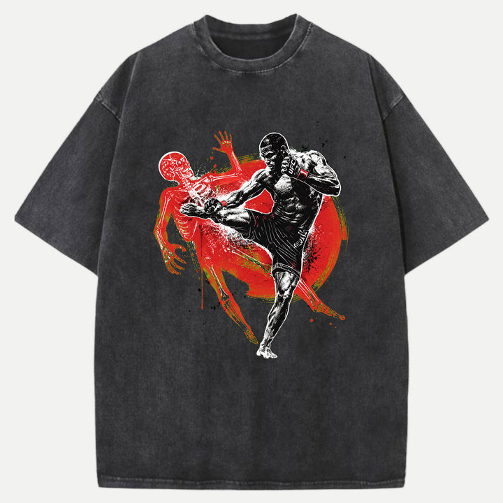 MMA Fighter Kick X-Ray Skeleton Graphic T-Shirt