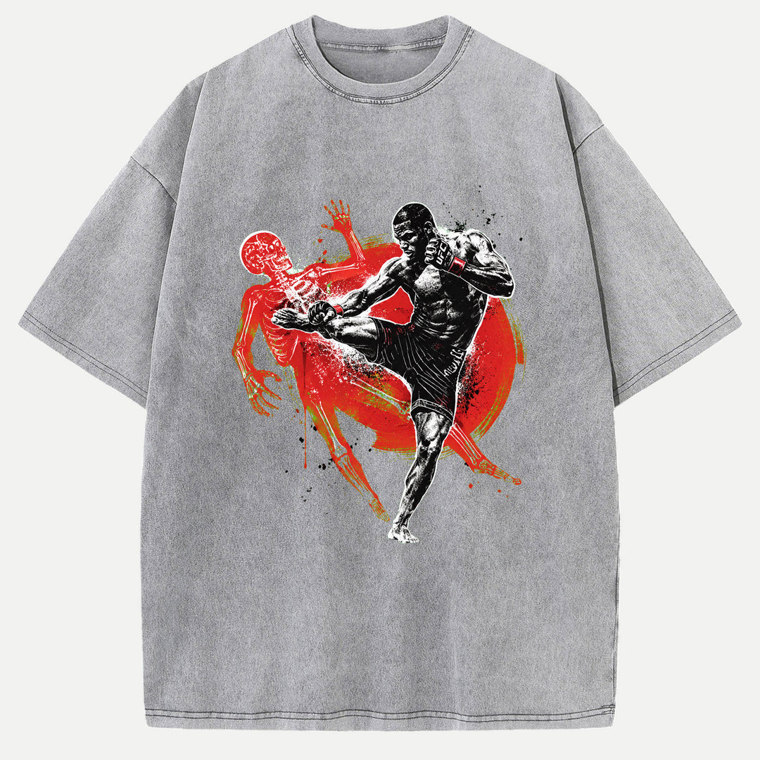 MMA Fighter Kick X-Ray Skeleton Graphic T-Shirt