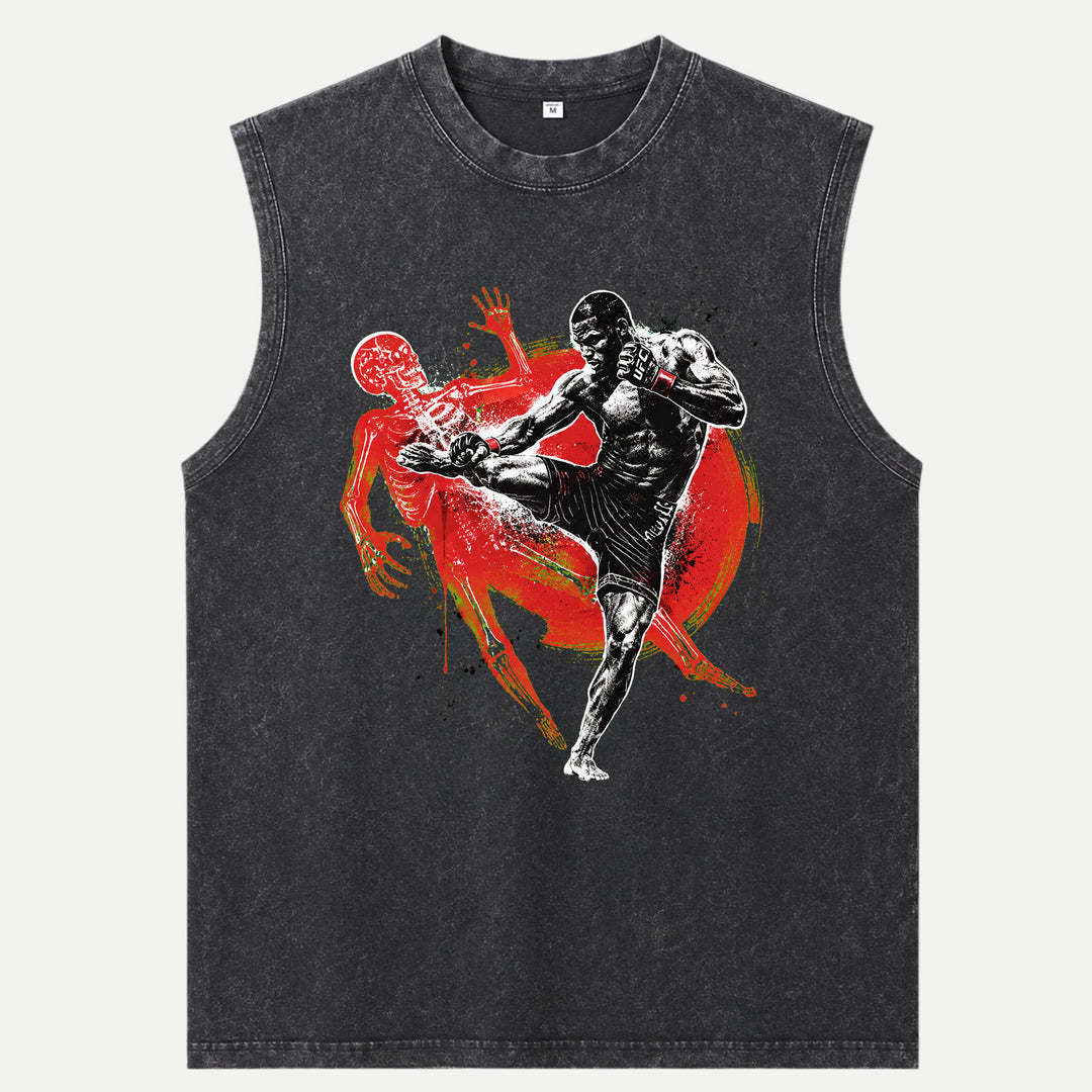MMA Fighter Kick X-Ray Skeleton Graphic T-Shirt