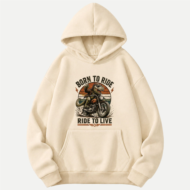 Born To Ride Ride To Live Dinosaur Biker Graphic T-Shirt