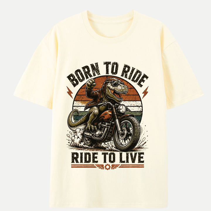 Born To Ride Ride To Live Dinosaur Biker Graphic T-Shirt