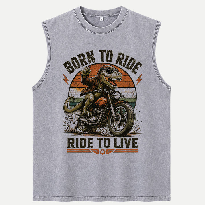Born To Ride Ride To Live Dinosaur Biker Graphic T-Shirt