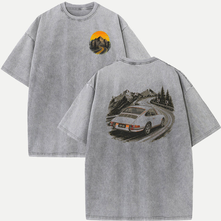 Vintage Sports Car Mountain Pass Double-Sided Graphic T-Shirt