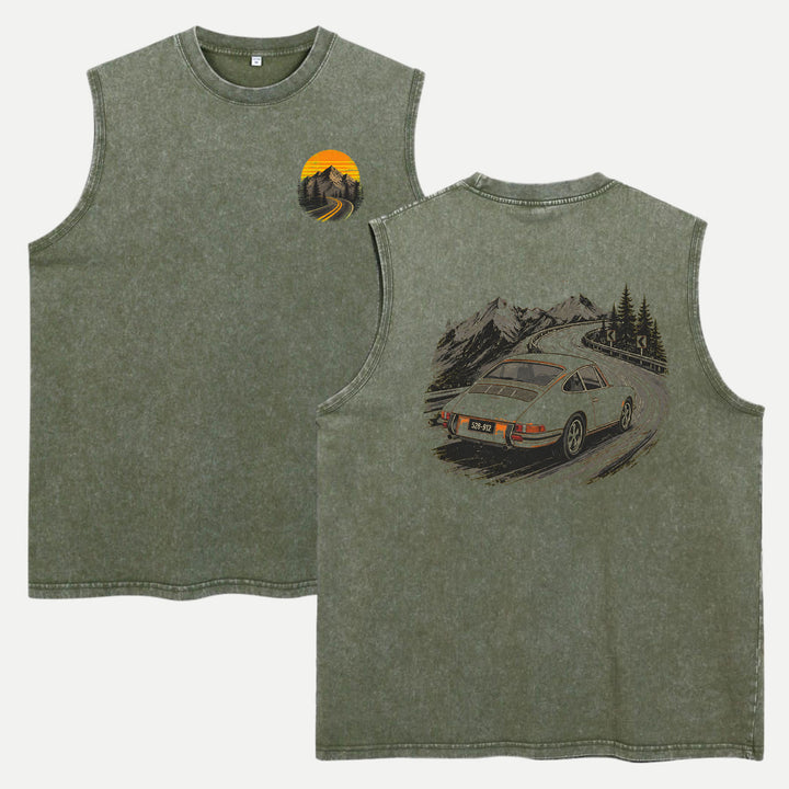 Vintage Sports Car Mountain Pass Double-Sided Graphic T-Shirt