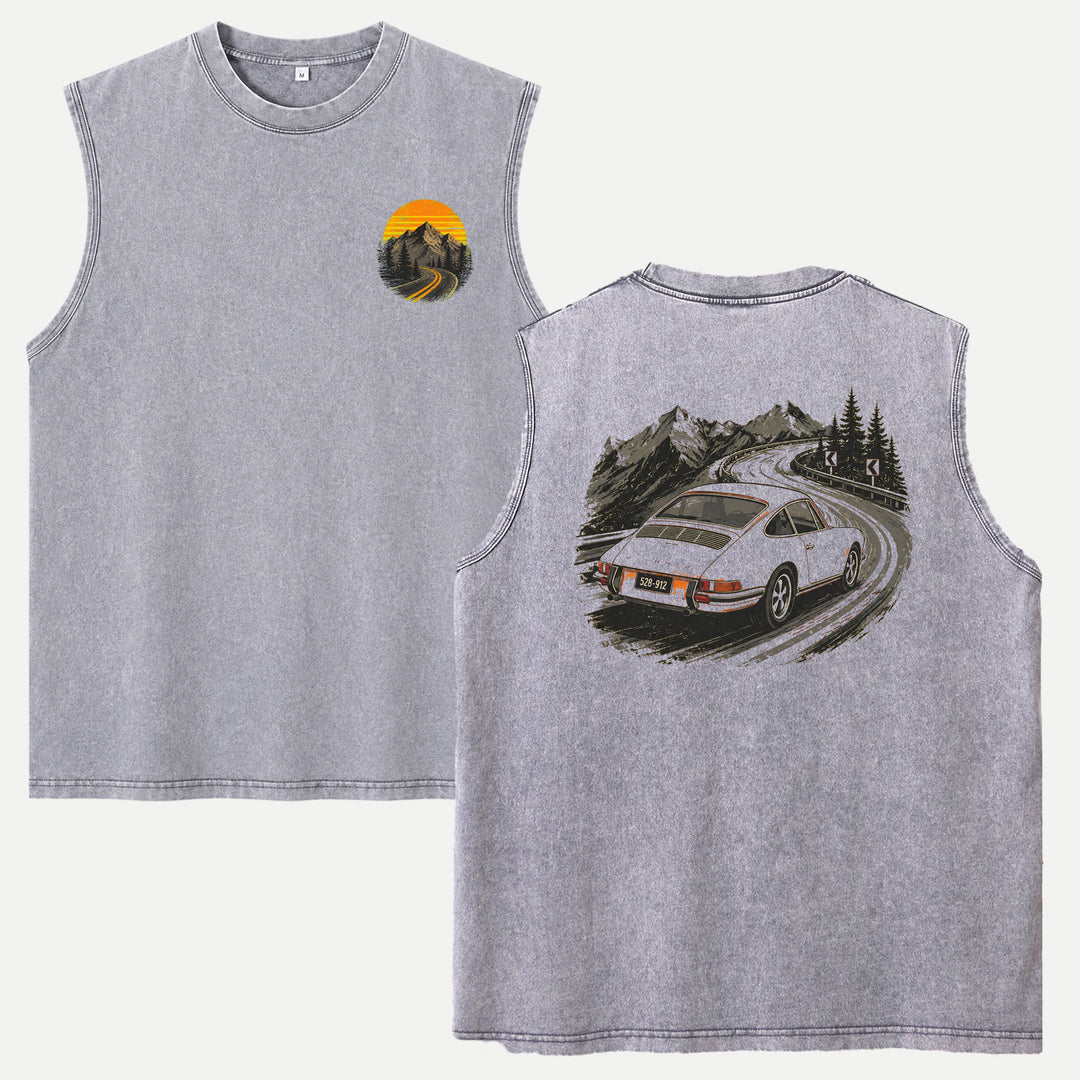 Vintage Sports Car Mountain Pass Double-Sided Graphic T-Shirt