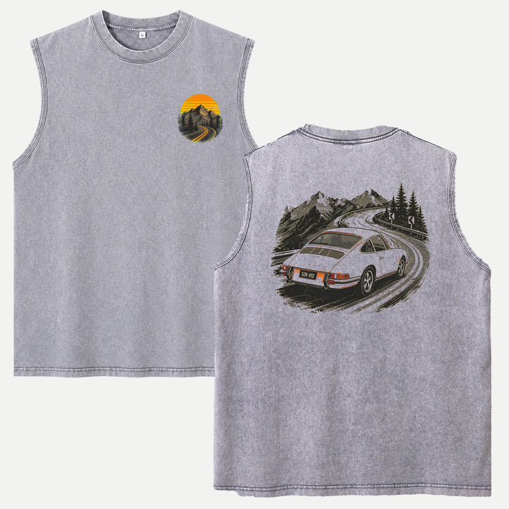 Vintage Sports Car Mountain Pass Double-Sided Graphic T-Shirt