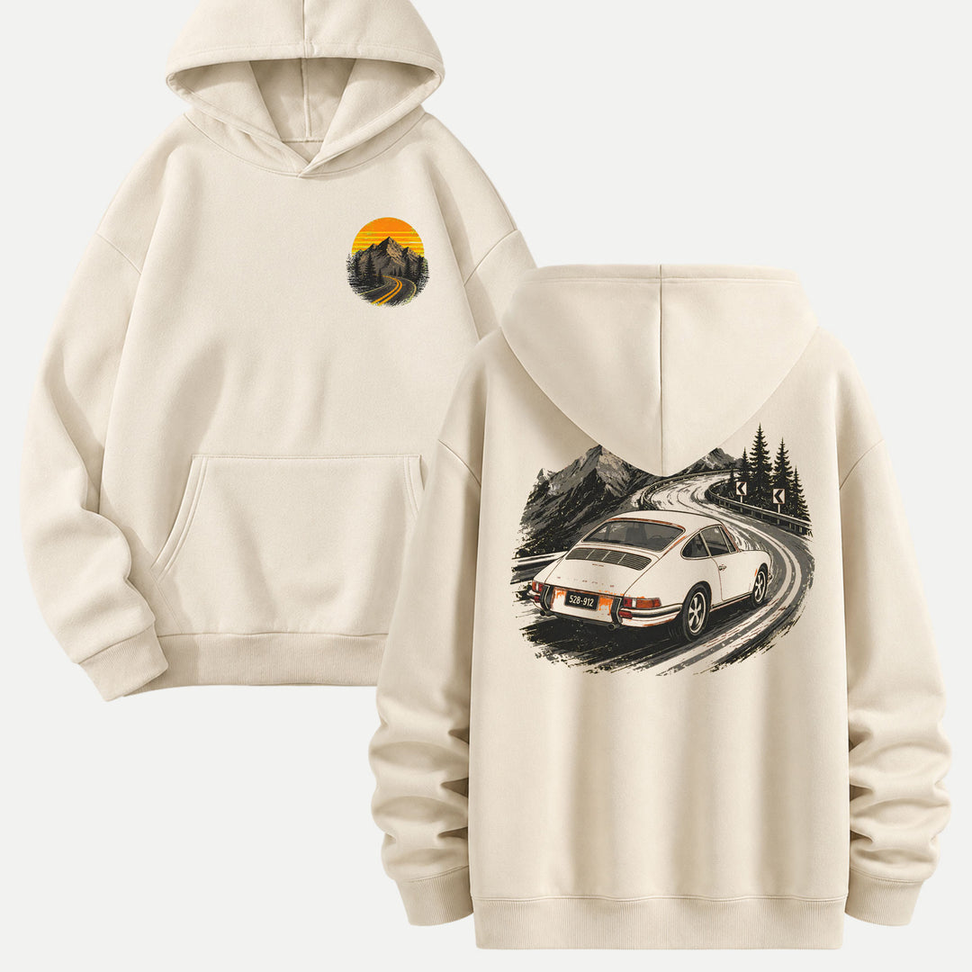 Vintage Sports Car Mountain Pass Double-Sided Graphic T-Shirt