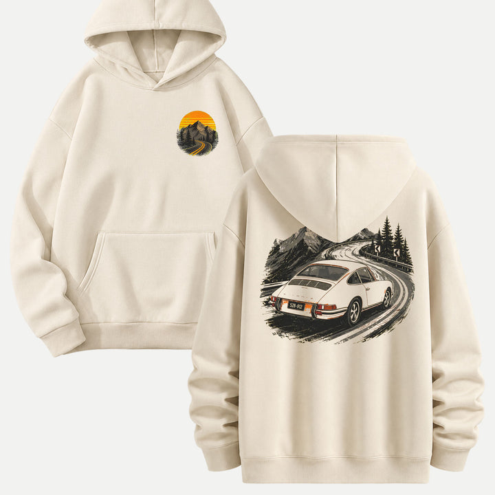 Vintage Sports Car Mountain Pass Double-Sided Graphic T-Shirt