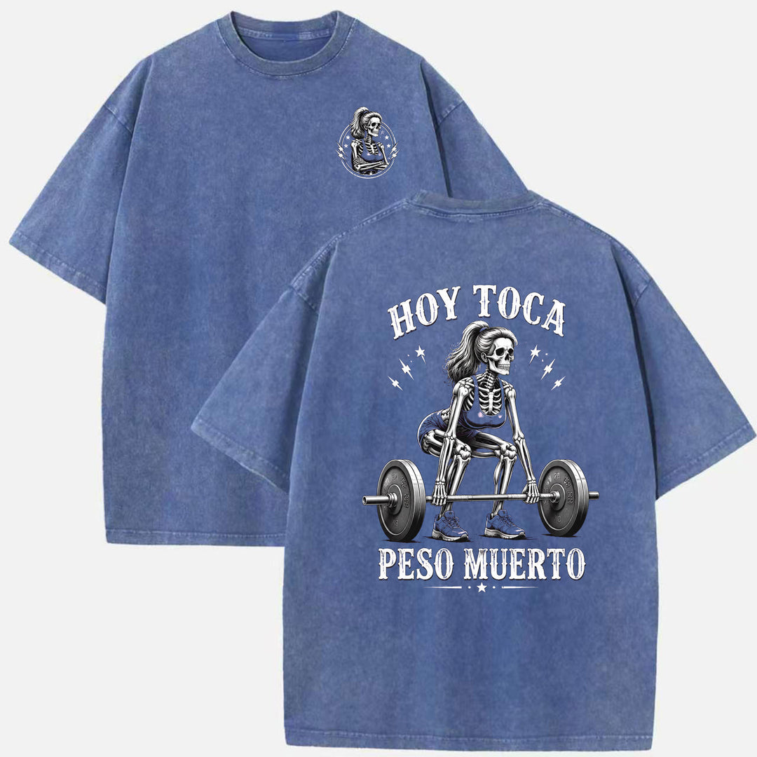 Hoy Toca Peso Muerto Double-Sided Skeleton Deadlift Graphic T-Shirt