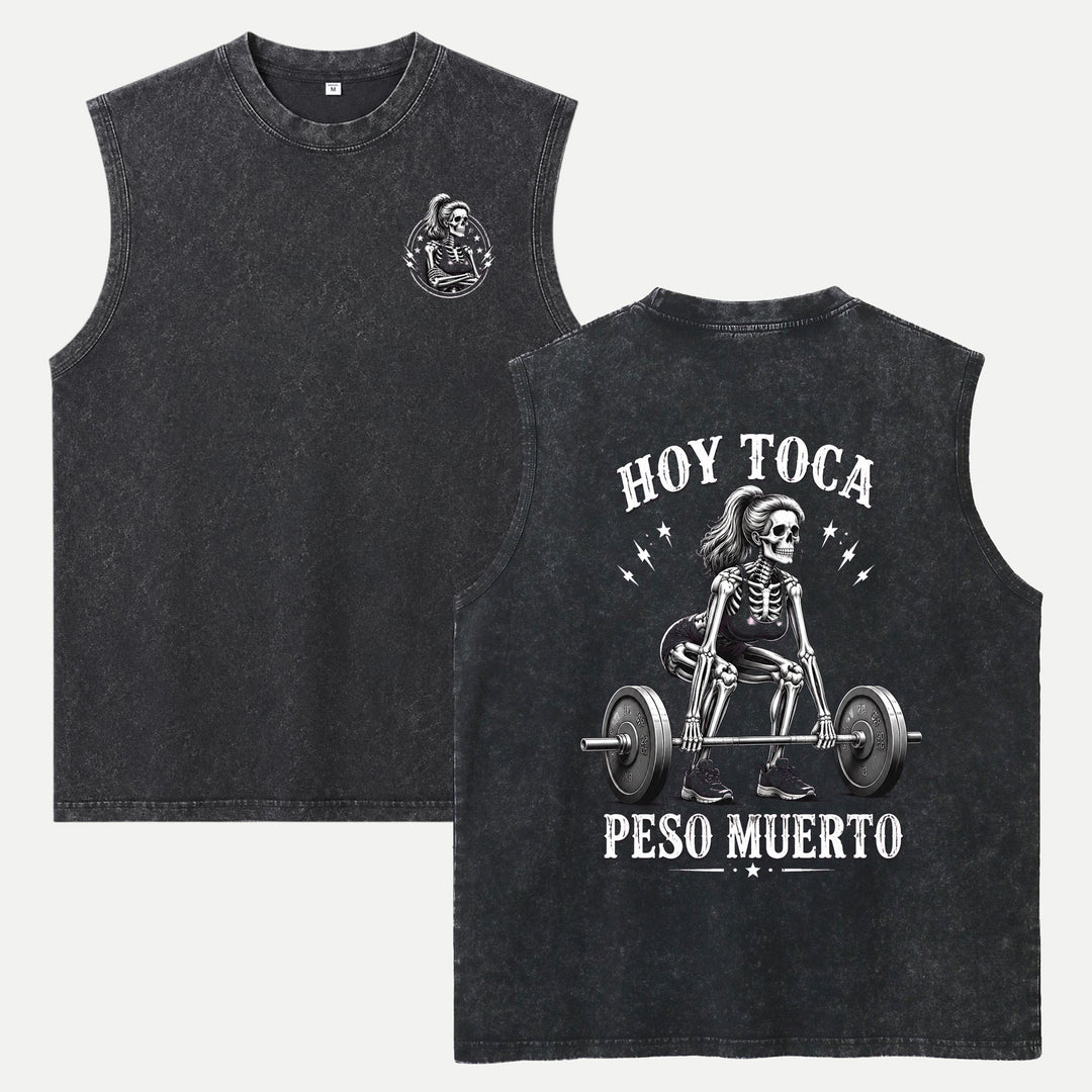 Hoy Toca Peso Muerto Double-Sided Skeleton Deadlift Graphic T-Shirt